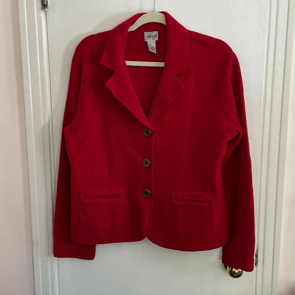 Chico's 1 Classic Red Blazer S 100%Wool
